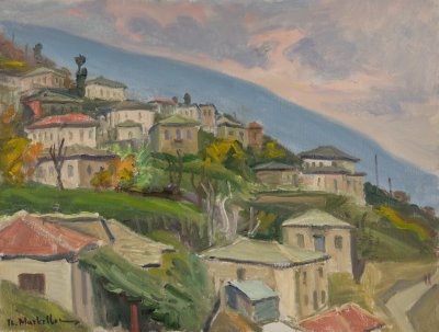 Zagora View, Very Cold — Oil painting, Canvas, 45.00×60.00cm — Theodoros Markellos
